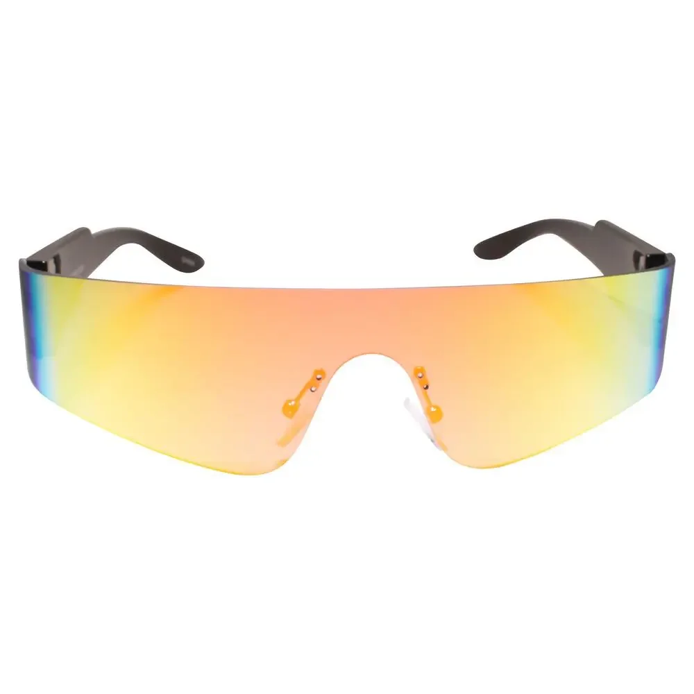 Rimless Futuristic Wrap Around Sunglasses Orange Mirrored Cyberpunk Visor